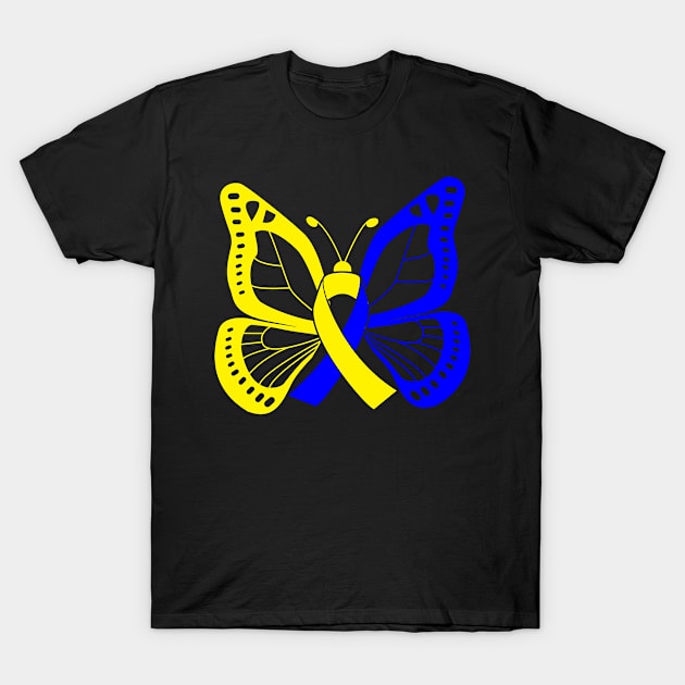 Yellow and Blue Butterfly Awareness Ribbon T-Shirt by FanaticTee